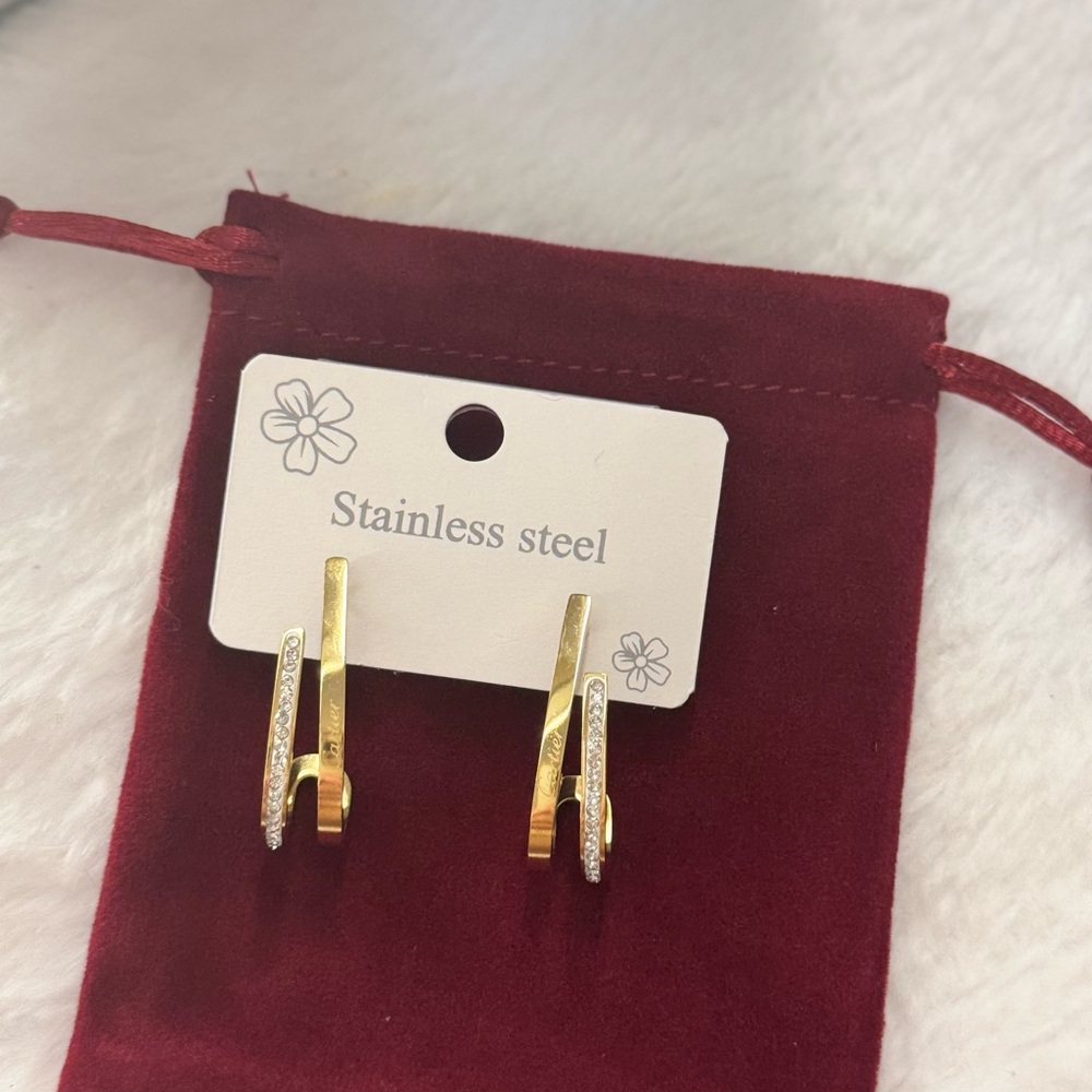 Gold and white Stainless Steel Earrings